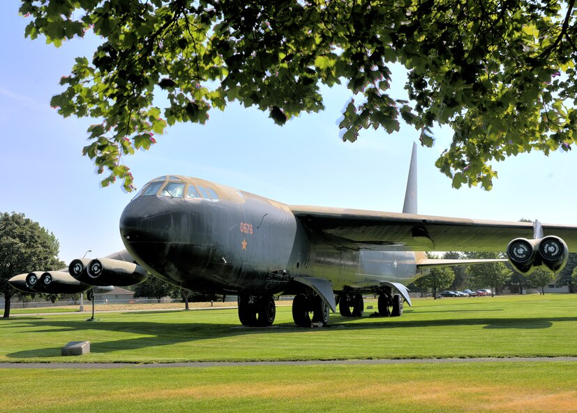 FAIRCHILD AIR FORCE BASE, Wash.–A very unique B-52D Stratofortress rests at Fairchild’s Air Park here July 31. This particular B-52 began its life here in 1957 through 1961, returned in 1968 through 1970, and was finally laid to rest October 1983 when the D model was decommissioned. The lawn-laid B-52 was the first of two Stratofortress’ to shoot down an enemy MiG fighter during the Vietnam War; the other B-52 is located at the U.S. Air Force Academy, Colorado Springs, Colo. (U.S. Air Force photo / Senior Airman Joshua K. Chapman)
