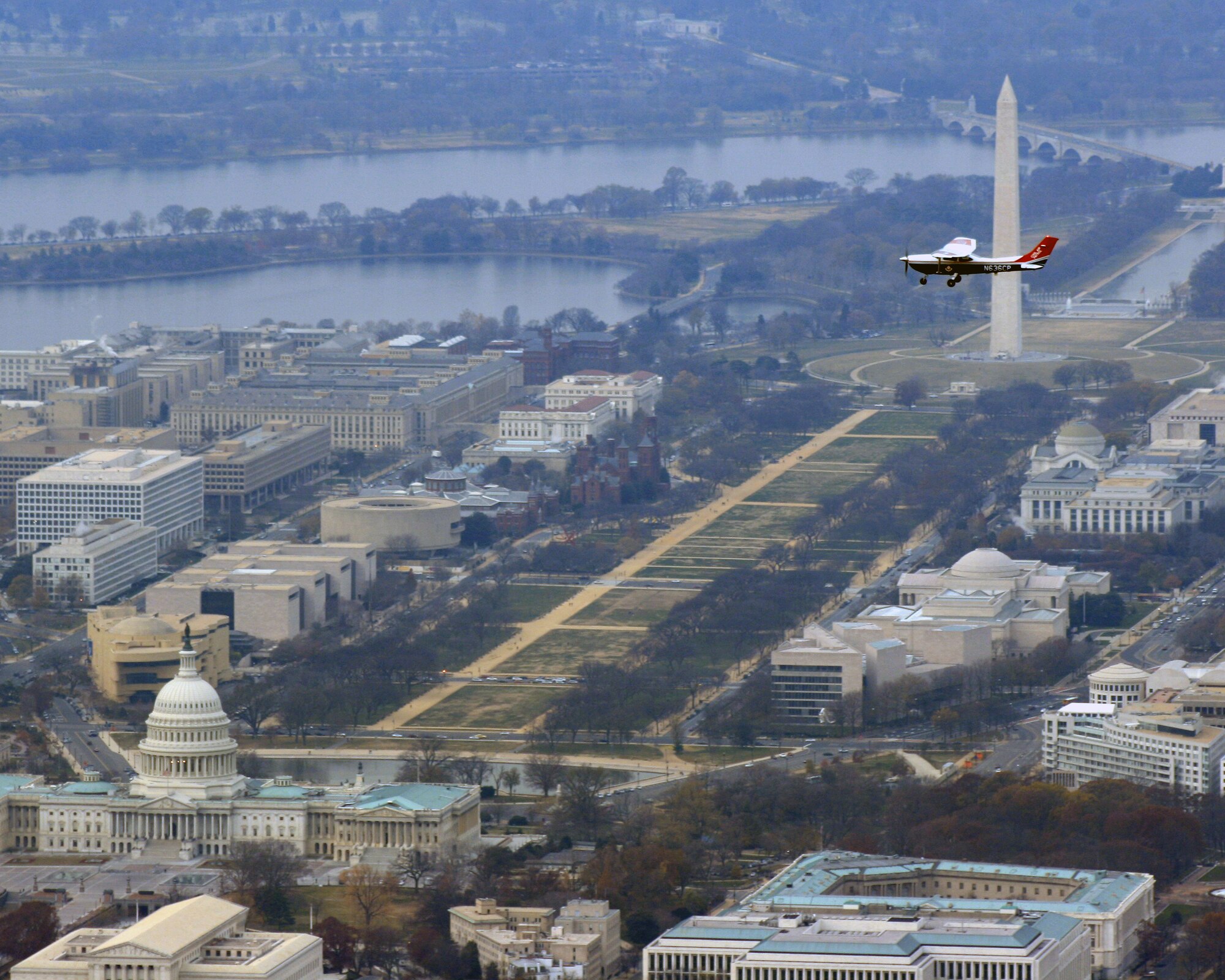 Civil Air Patrol aircraft flies over D.C. metro Area. (Courtesy Photo)