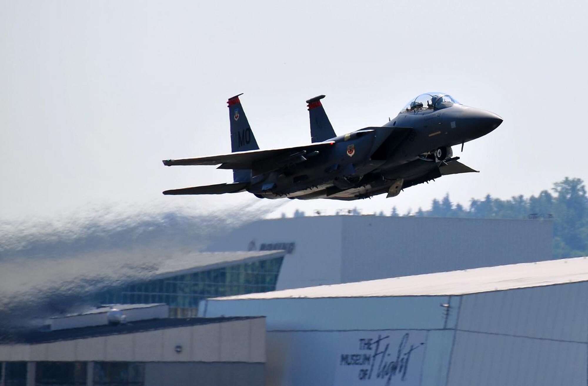 SEATTLE – One of two F-15E Strike Eagles from the 391st Fighter Squadron fly over the crowd during a performance at the Seafair Hydroplane Races and Air Show in Seattle July 30 through Aug. 2. The 391st FS returned to perform during the air show for the first time in three years. The air show, hydro racing and beautiful setting along Lake Washington have made the event a perennial summer favorite since the 1950s. (Photo courtesy Long Bach Nguyen)