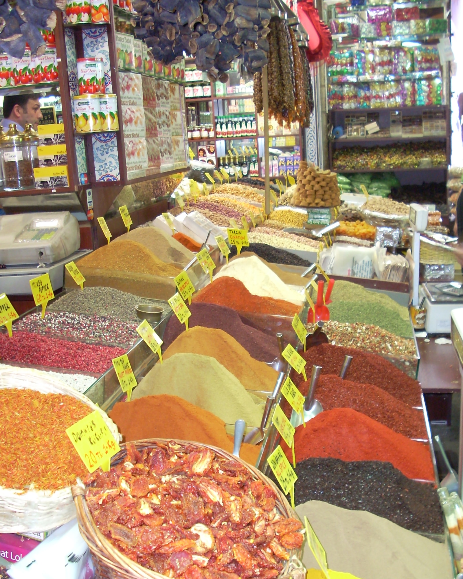 Numerous spices line a shop at the Spice Bazaar in Istanbul Turkey.  The bazaar has sold spices, figs, honey and other exotics since the 1660s. (U.S. Air Force photo/Staff Sgt. Lauren Padden)
