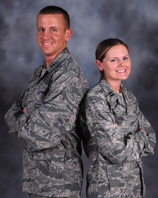 Capt. Michael Western, 71st Expeditionary Air Control Squadron air surveillance officer and southwest regional interface control officer, is deployed alongside his sister, Capt. Jeannie Horn, 71 EACS maintenance chief. Captains Western and Horn hail from Boyd, Wis. and are deployed from the Wisconsin Air National Guard in support of Operations Iraqi and Enduring Freedom.  (U.S. Air Force Photo/Tech. Sgt. Jason W. Edwards)