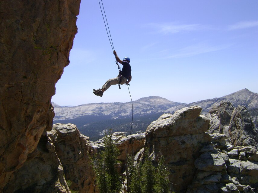 ::r::::n::Master Gunnery Sgt. Ivor R. Pardee, Airfield Operations staff-noncommissioned officer with Cherry Point’s Air Traffic Control Center, decends a mountain in the Sequoia National Forest in California during his Outward Bound trip in 2009. Outward Bound offers OIF and OEF veterans an opportunity to enjoy scenic landscapes, engage in challenging physical activities and work through personal issues as a team.::r::::n::