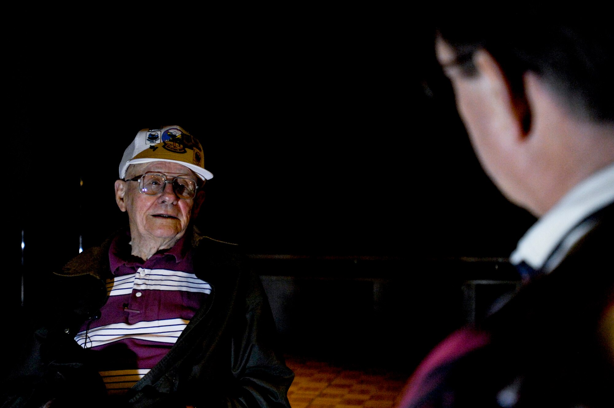 ELMENDORF AIR FORCE BASE, Alaska -- Retired Col. Bill Beck tells the story about what his experience as a member of the 3rd Bombardment Group during an interview Aug. 13. Beck was a pilot for the 3rd BG that was stationed in Australia and stopped Japan from advancing into the South Pacific during World War II. Beck and several other members from the 3rd BG reunited here for their 20th reunion Aug. 12-16. This is their last scheduled reunion. (U.S. Air Force photo/Airman 1st Class Christopher Gross)  