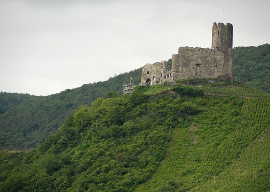 Over 700 years old, Landshut Castle overlooks the Mosel River Valley, and its many vineyards, near Bernkastel, Germany.  (Air National Guard Photo by Tech Sgt Kendra Owenby)
