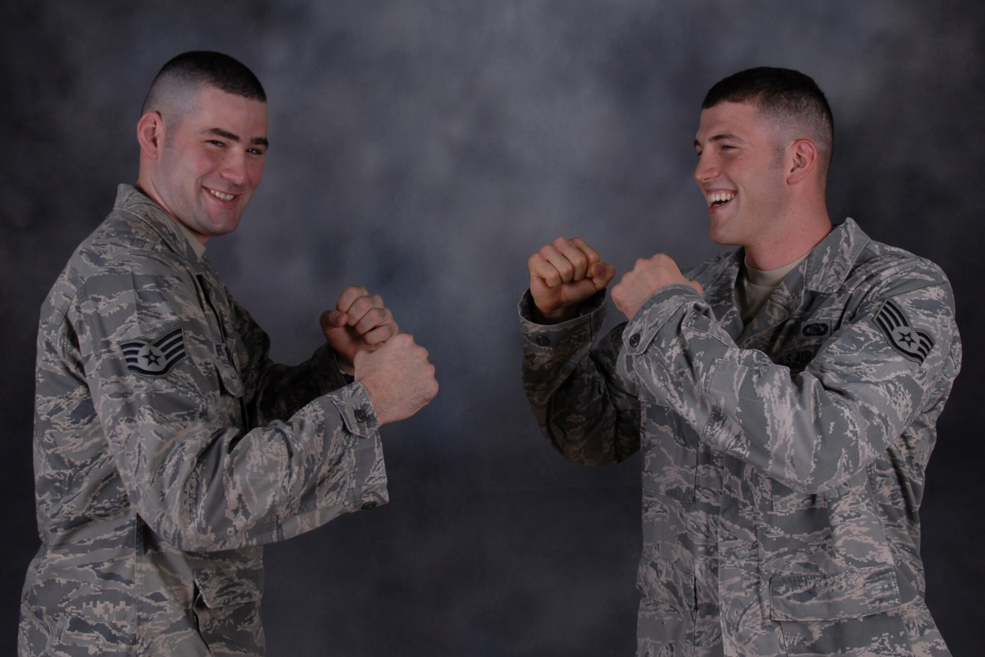 Staff Sgts. Seth and Robbie Swieter, 71st Expeditionary Air Control Squadron, are deployed together here in Southwest Asia from the Wisconsin Air National Guard in support of Operations Iraqi and Enduring Freedom. The brothers are natives of Onalaska, Wis. (U.S. Air Force Photo/Tech. Sgt. Jason W. Edwards)