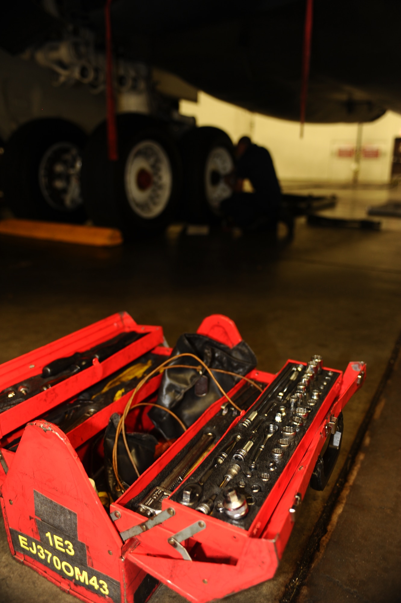 This tool kit contains equipment to service Ellsworth’s B-1B Lancers here, August 19. Maintainers fine-tune the B-1s 24 hours a day to ensure flight capabilities. (U.S. Air Force photo/Senior Airman Kasey Zickmund)