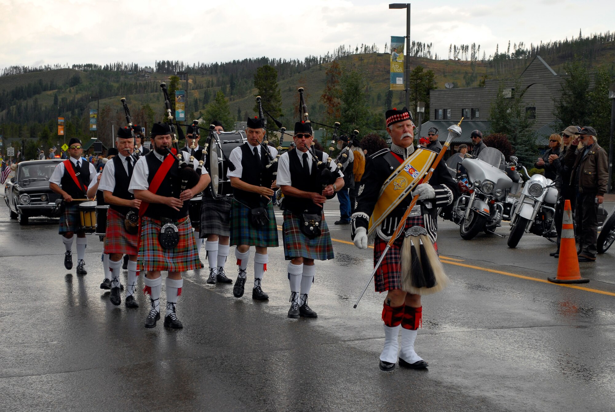 Members of a local heritage organization march during the Salute to American Veterans Rally and Festival in Winter Park, Colo., Aug. 15. Also in the parade were Girl and Boy Scouts, military organizations as well as several community groups. (U.S. Air Force photo by Senior Airman Stephen Musal)