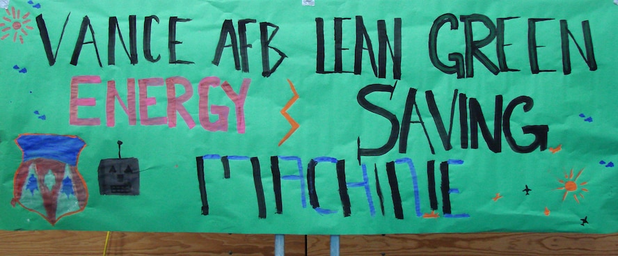 Vance is a “lean, green, energy saving machine,” as evidenced by the Airmen, civilians and contractors gathered Aug. 20 at the base fitness center for an Energy Conservation Celebration. The party celebrated the end of the Air Education and Training Command Energy Management Incentive Award program. The program measured the energy usage of 12 Air Force bases, including Vance, from July 2008 to June 2009. Vance is in the running for the $1.5 million first prize in the program. (U.S. Air Force photo/ Danielle Lutes)