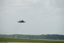 An F-22 Raptor takes flight for a joint training opportunity with F-15 Eagles from the 125th Fighter Wing, Florida Air National Guard, Jacksonville, Fl, August 8, 2009.  The 125th Fighter Wing is hosting four F-22 Raptors from the 43rd Fighter Squadron, 325th Fighter Wing, Tyndall AFB, Fl for two days of intensive integration training Aug. 8-9.(Florida Air National Guard photo by TSgt. Shelley Gill) (Cleared)
