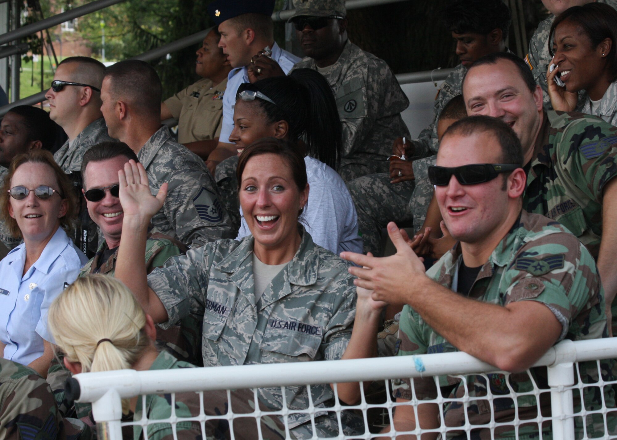 On August 19, 2009, Technical Sergeant Christine Catherman, and other members of the United States military enjoy a day at McDaniel College during Military Appreciation Day during Baltimore Ravens training camp. (U.S. Air Force photo by MSgt. Lou Deveaux, 175th Wing/Public Affairs, WARFIELD AIR NATIONAL GUARD BASE, Maryland, United States)