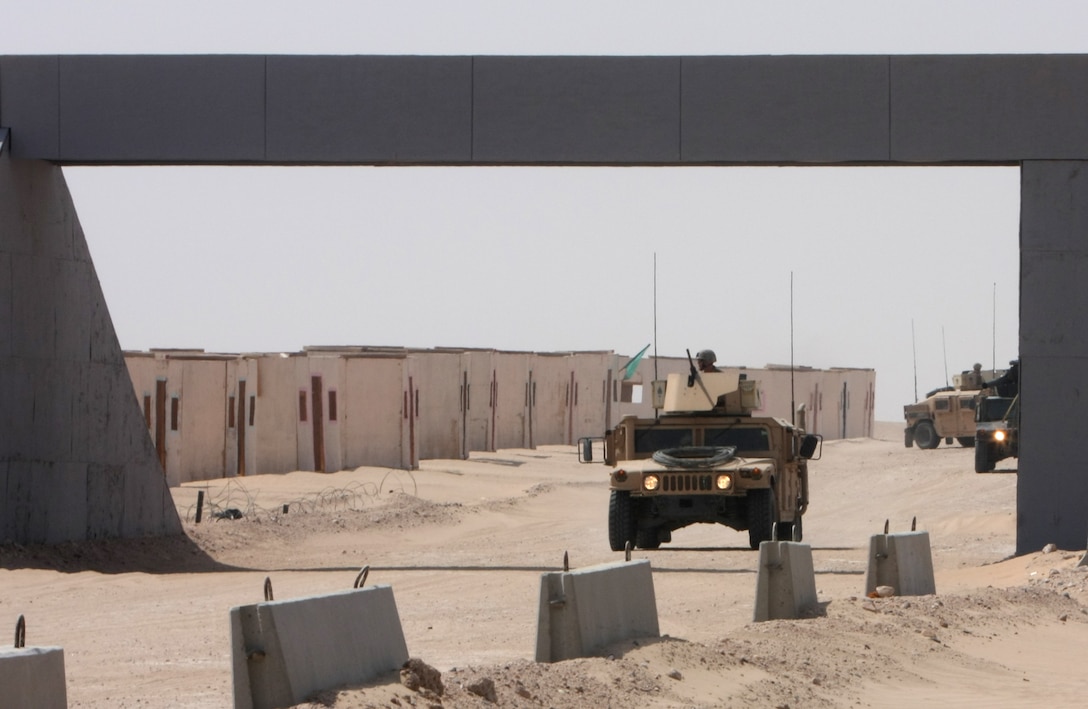 Marines with Combined Anti-Armor Team, Weapons Company, Battalion Landing Team, 3rd Battalion, 2nd Marine Regiment, 22nd Marine Expeditionary Unit, conduct mounted patrol operations at a training area near Camp Buehring, Kuwait, Aug. 22, 2009. The 22nd MEU is ashore in Kuwait to conduct sustainment training while serving as the Theater reserve force for U.S. Central Command.