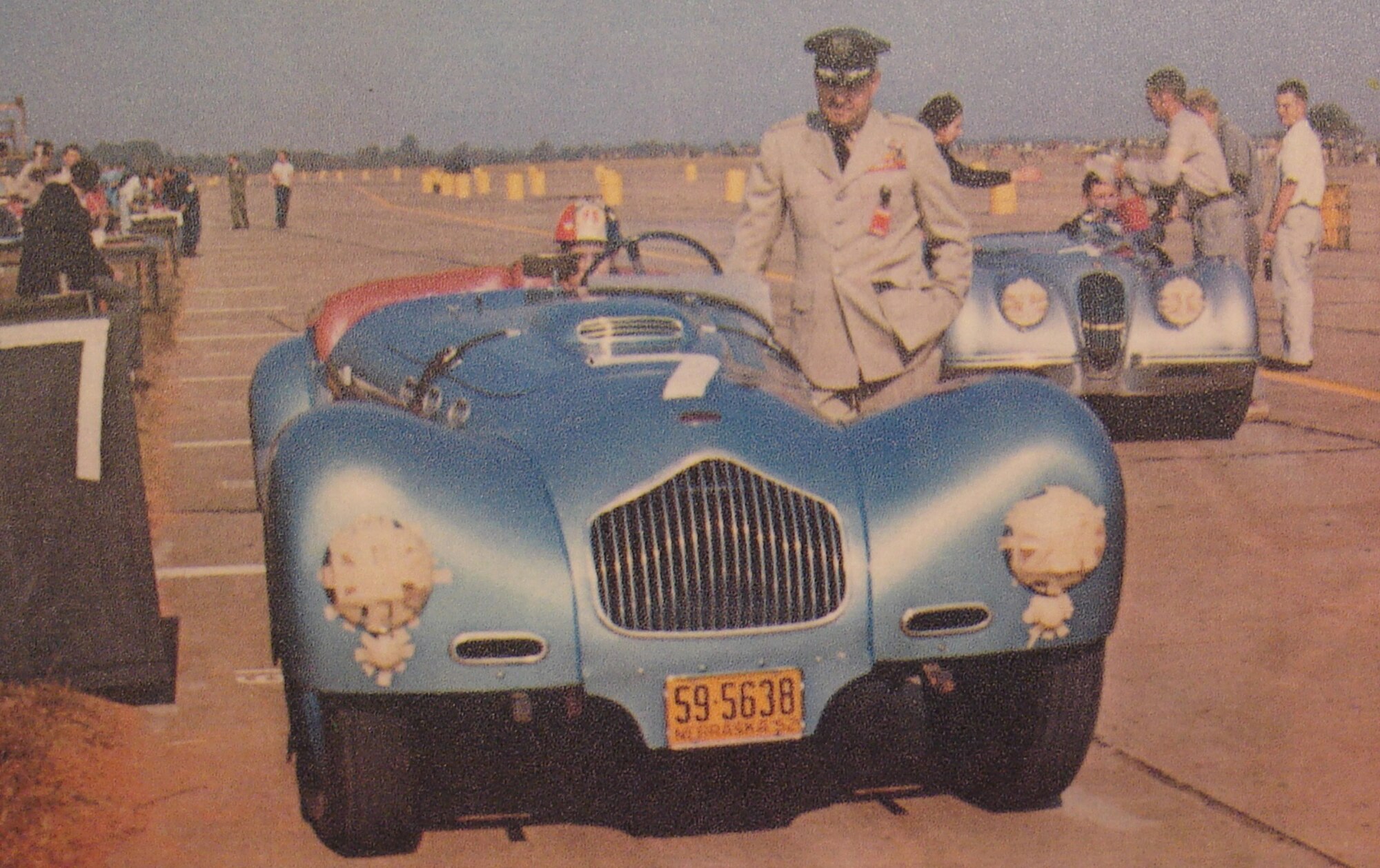 OFFUTT AIR FORCE BASE, Neb. - General Curtis LeMay, Strategic Air Command commander-in-chief, stands beside his Allard JR in the pit on the Offutt runway racetrack in 1952. Courtesy Photo
