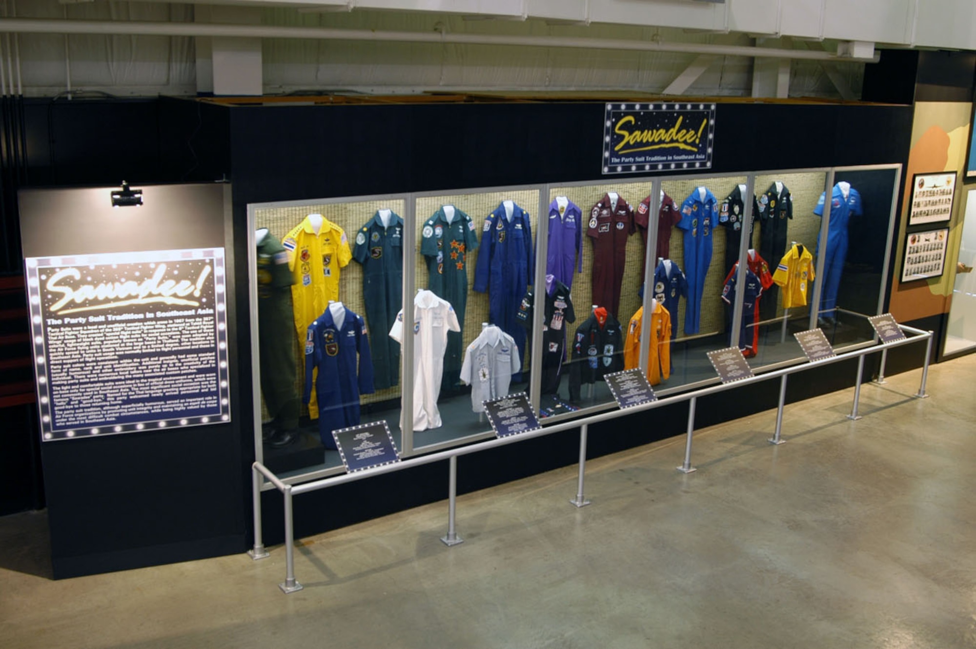 DAYTON, Ohio -- Twenty-two examples of party suits are displayed in the Southeast Asia War Gallery at the National Museum of the United States Air Force. (U.S. Air Force photo)