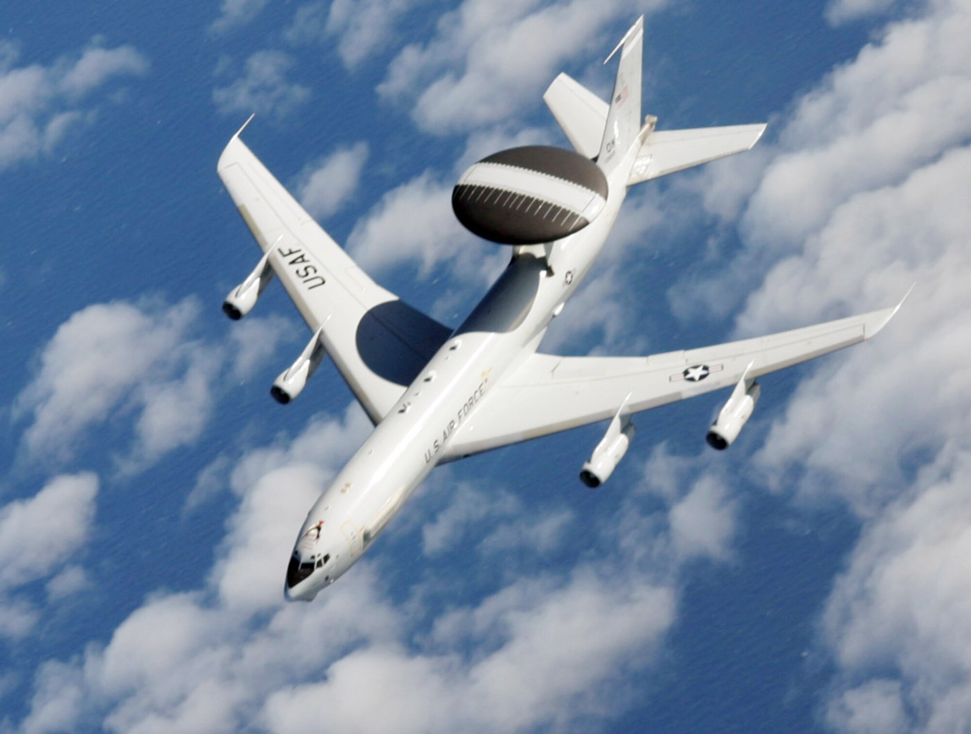 A combined Electronic Systems Center team from Hanscom Air Force Base, Mass., recently tested the joint interoperability of a prototype interrogator for an E-3 Sentry AWACS, such as the one shown here. (U.S. Air Force photo)