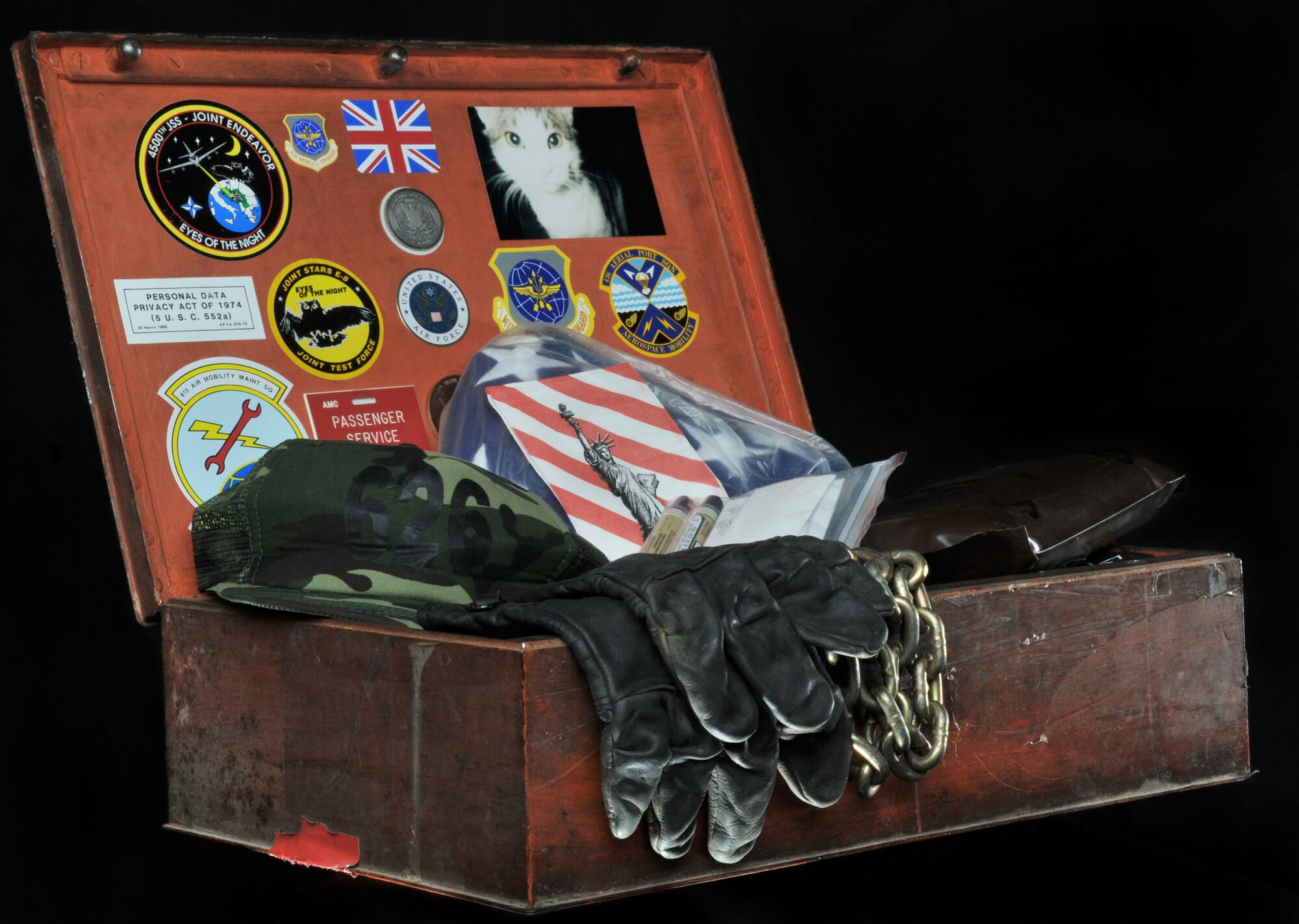 A time capsule buried on what was Rhein-Main Air Base, Germany, by members of the 626th Air Mobility Support Squadron September 1996 is on display at Ramstein Air Base, Germany. The capsule was unearthed by German construction workers about 13 years after its entombment. (U.S. Air Force photo/Senior Airman Nathan Lipscomb) 
