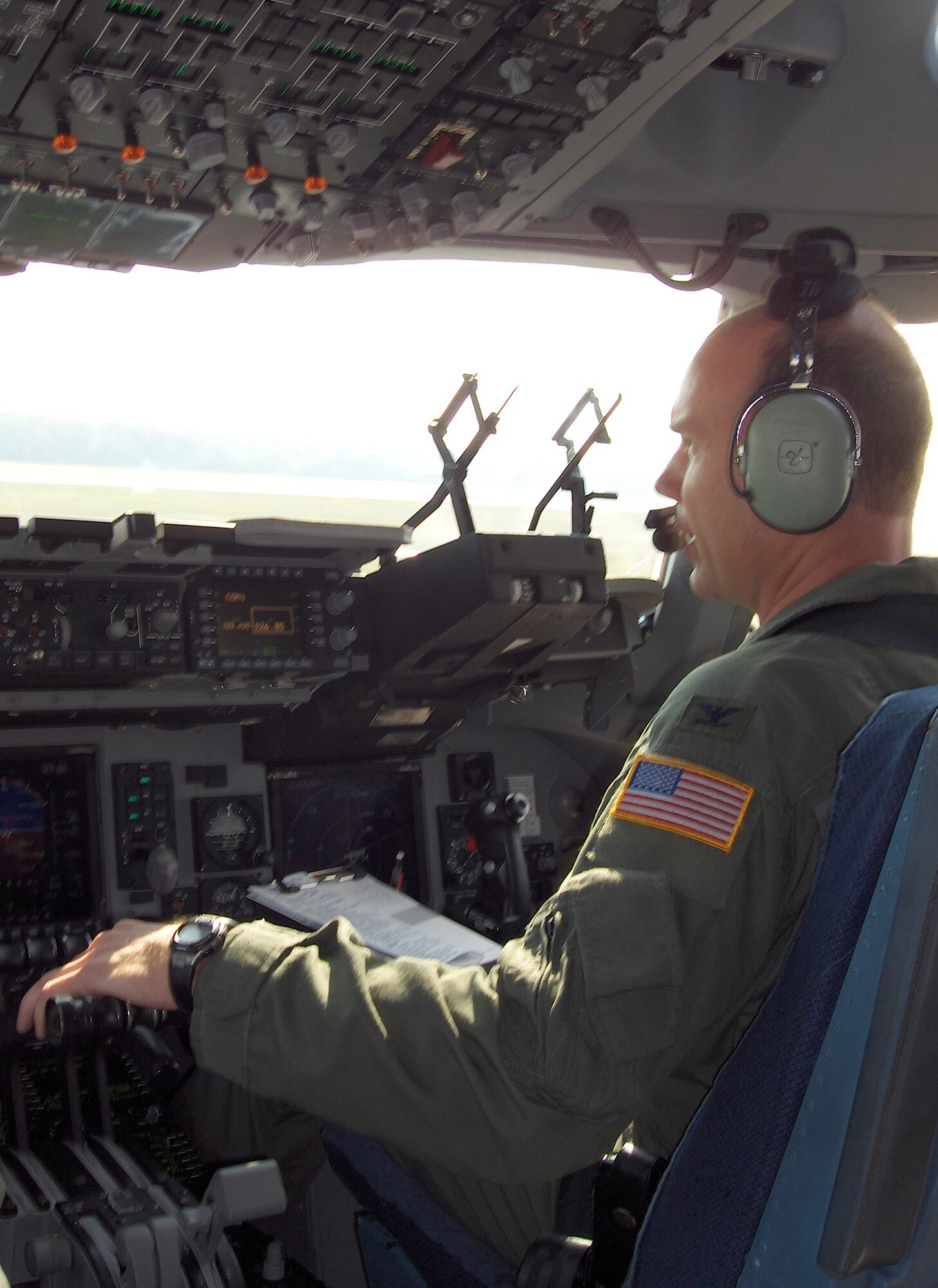 Col. Manson Morris, 436th Airlift Wing commander, executes the take-off for the honorary commander and military spouse orientation flight July 28. (U.S. Air Force photo/Courtesy Photo)