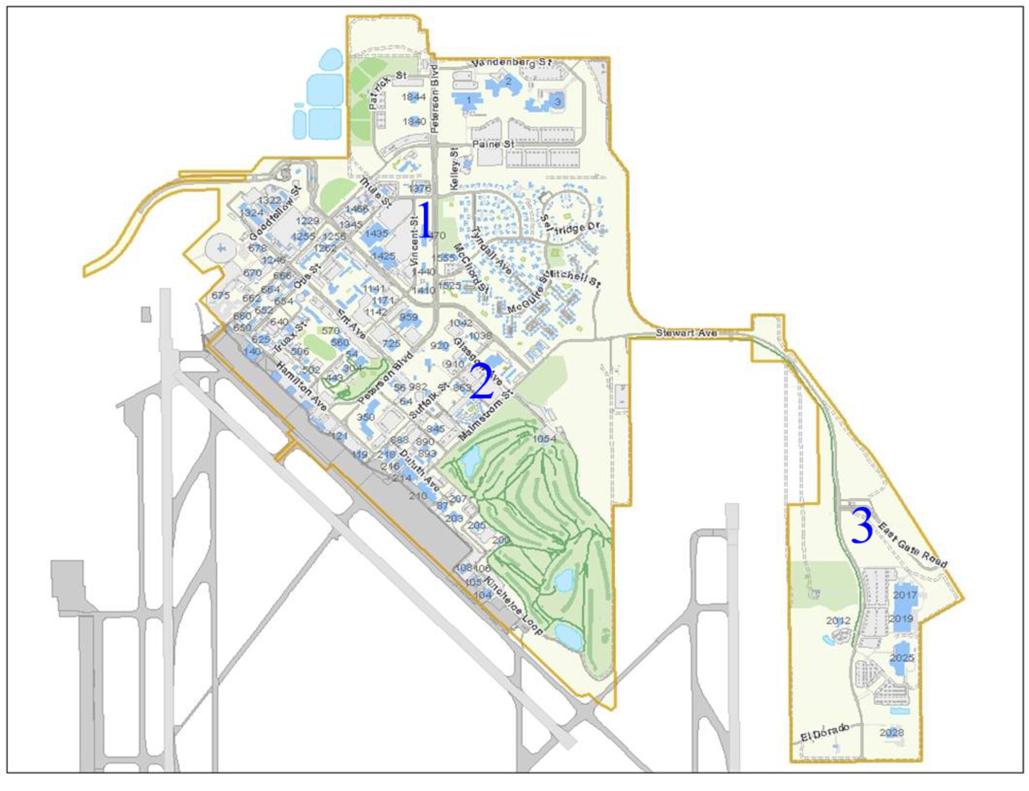 PETERSON AIR FORCE BASE, Colo. – The following construction projects are currently ongoing at Peterson. Base personnel are asked to exercise caution when in the vicinity of these projects.

1. Landscape modifications and tree replacement at the Minuteman III display has an estimated completion date of Aug. 30.

2. The sidewalk extension project near the bowling center has an estimated completion date of Aug. 28. 

3. The repair and replacement of the gates at Peterson’s east gate has an ECD of Oct. 14.