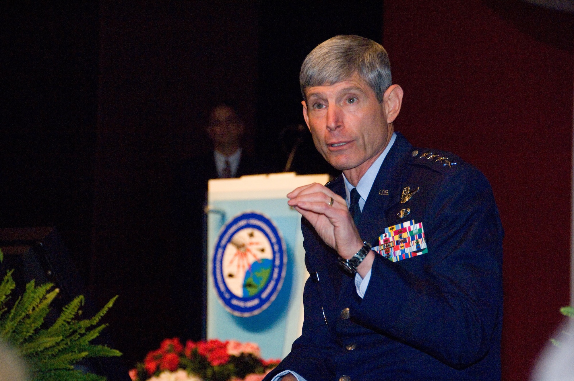 Gen. Norton A. Schwartz, the Air Force chief of staff, spoke to more than 5,500 Air Force Information Technology Conference attendees Aug. 24 in Montgomery, Ala. This year's theme, "The Warfighter’s Edge in Battlespace,” aims to highlight the role of information technology in the joint fight. (U.S. Air Force photo/Melanie Rodgers Cox)