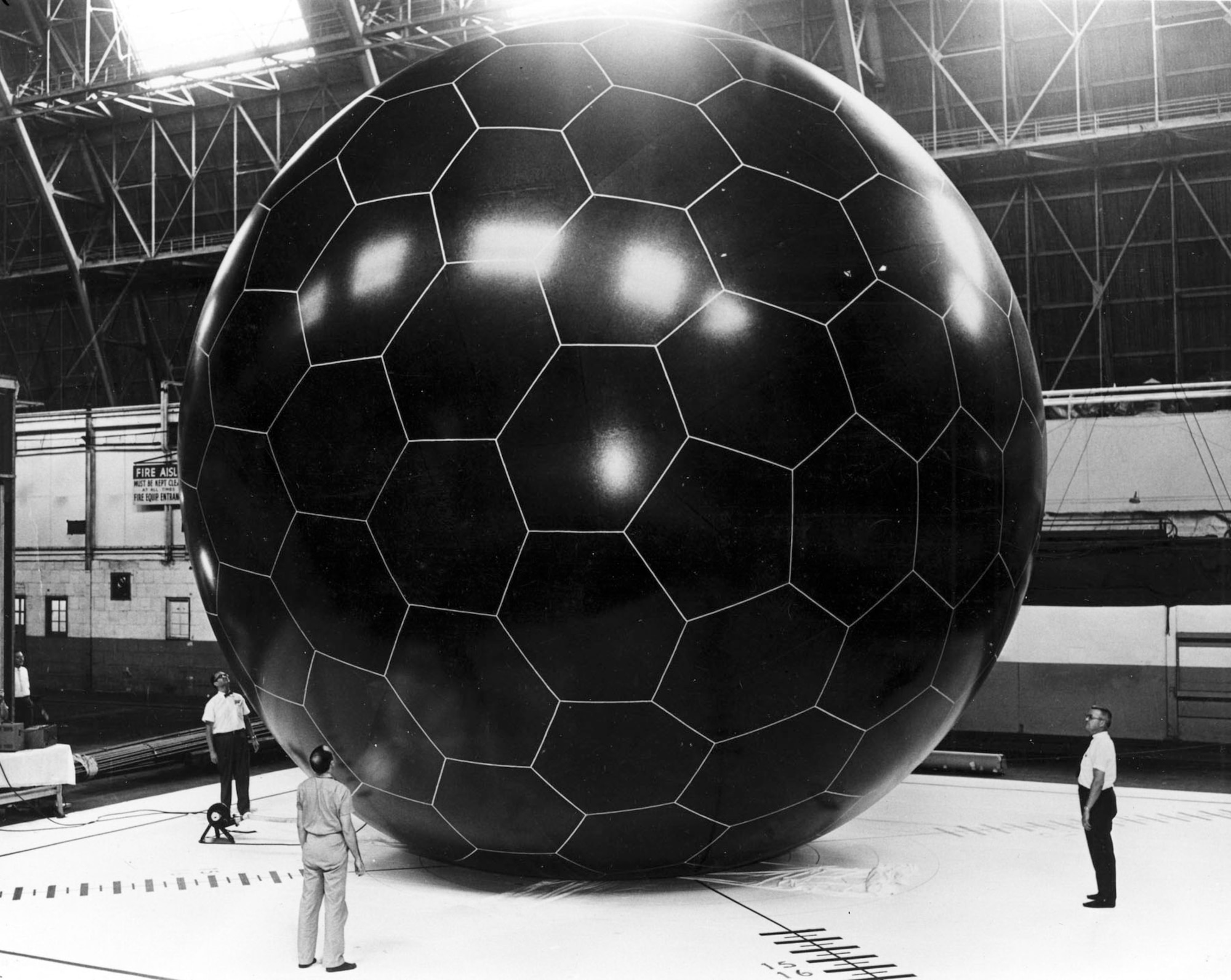 This photograph shows the size of the Grid-Sphere Satellite when inflated. (U.S. Air Force photo)