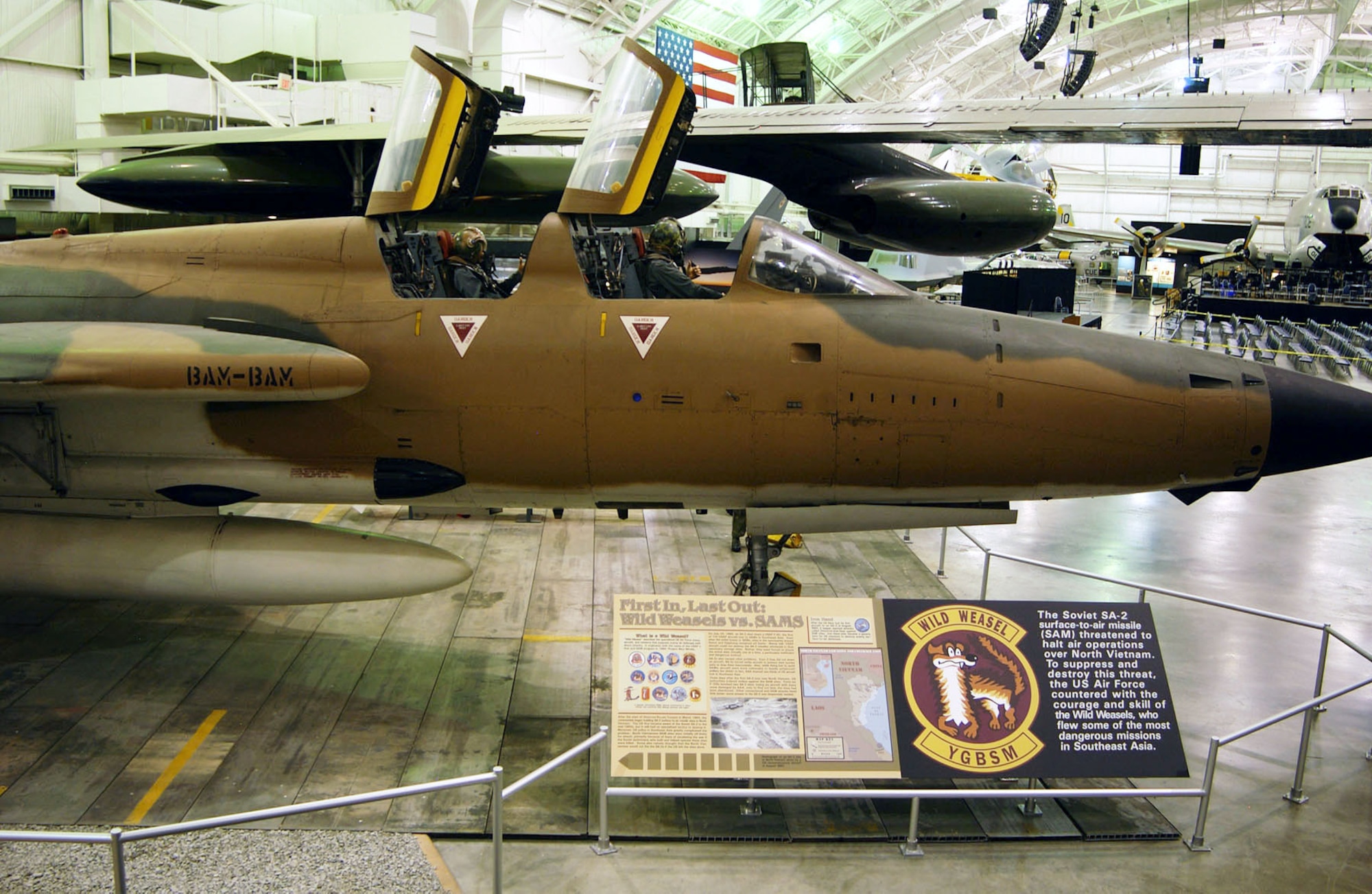 DAYTON, Ohio -- Wild Weasel exhibit, including the Republic F-105G, in the Southeast Asia War Gallery at the National Museum of the United States Air Force. (U.S. Air Force photo)