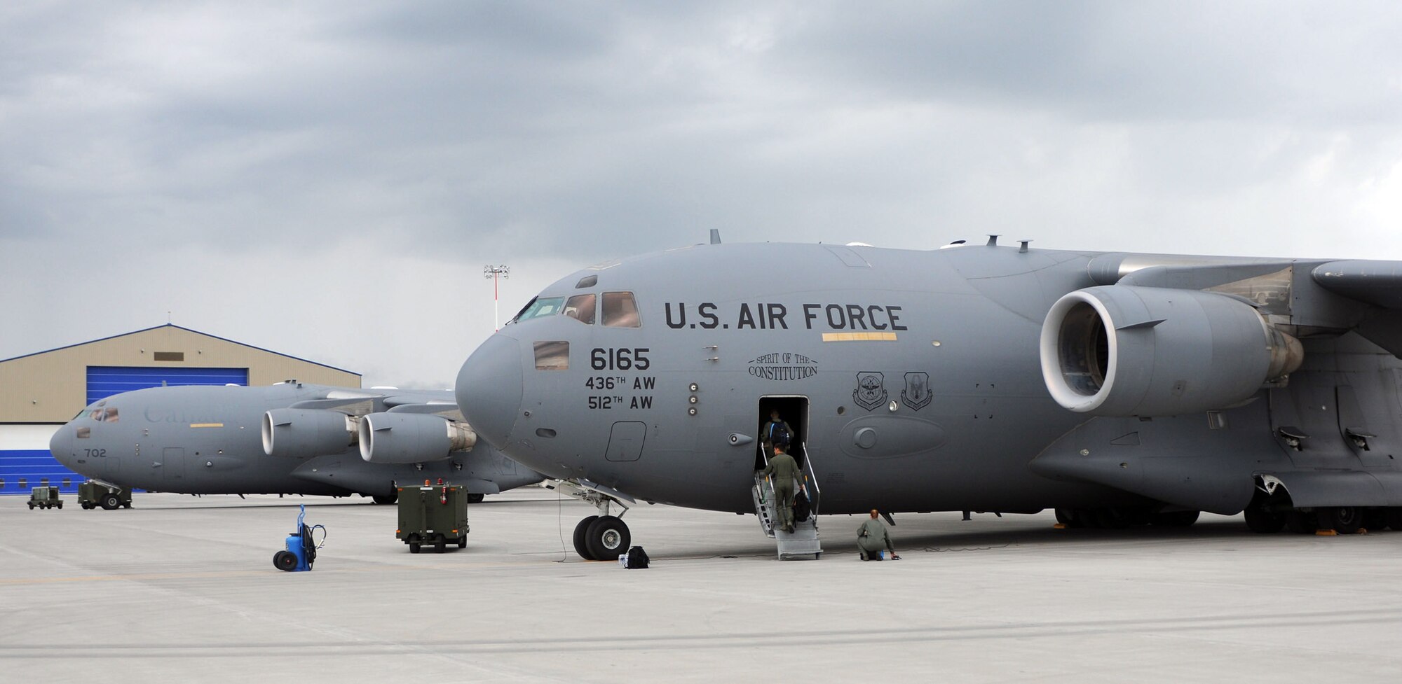 Airmen from the Air Force Reserve Command's 512th Airlift Wing at Dover Air Force Base, Del., flew a C-17 Globemaster III to Canadian Forces Base Trenton, Ontario, to spend three days with Royal Canadian Air Force members to forge a partnership and identify future training opportunities for flying, aerial port operations, airlift control and maintenance procedures. (U.S. Air Force photo/Capt. Marnee A.C. Losurdo)