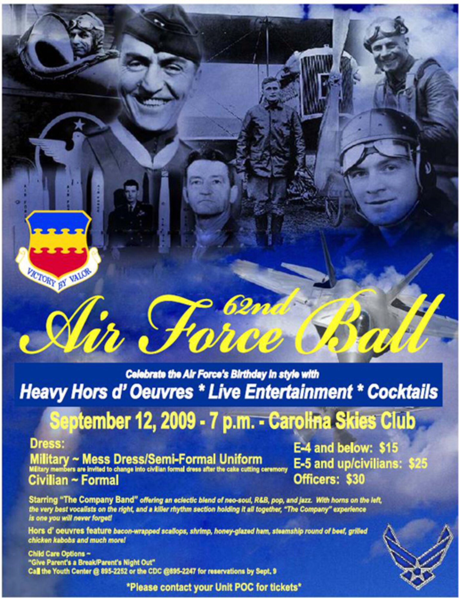 SHAW AIR FORCE BASE, S.C. -- Shaw's 62nd Air Force Ball is scheduled for 7 p.m. Sept. 12 at the Carolina Skies Club. "The men and women of Team Shaw who are putting this together are excited and motivated," said Col. Joseph Guastella, 20th Fighter Wing commander. "I know it is going to be an awesome evening!" (U.S. Air Force)