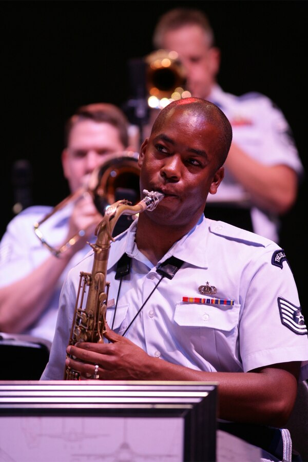 Technical Sgt. Grant Langford, a member of the Airmen of Note’s saxophone section, performs during the 3rd annual Joint Service Jazz Festival in Washington, DC.  The concert, which took place at the Carter Barron Amphitheatre on August 16th, also featured the Army Blues and the Navy Commodores.  (photo by SFC Mark Wood, U.S. Army Band)