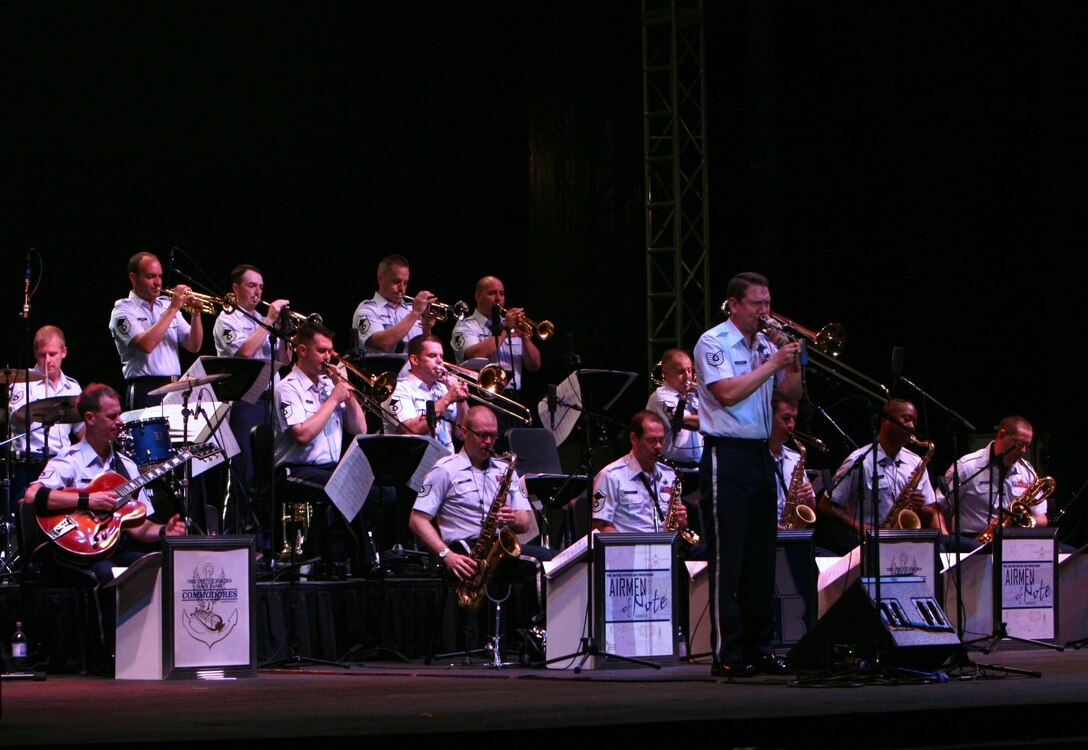 Technical Sgt. Ben Patterson, trombonist in The Airmen of Note, solos during the 3rd annual Joint Service Jazz Festival in Washington, DC.  The concert, which took place at the Carter Barron Amphitheatre on August 16th, also featured the Army Blues and the Navy Commodores.  (photo by SFC Mark Wood, U.S. Army Band)
