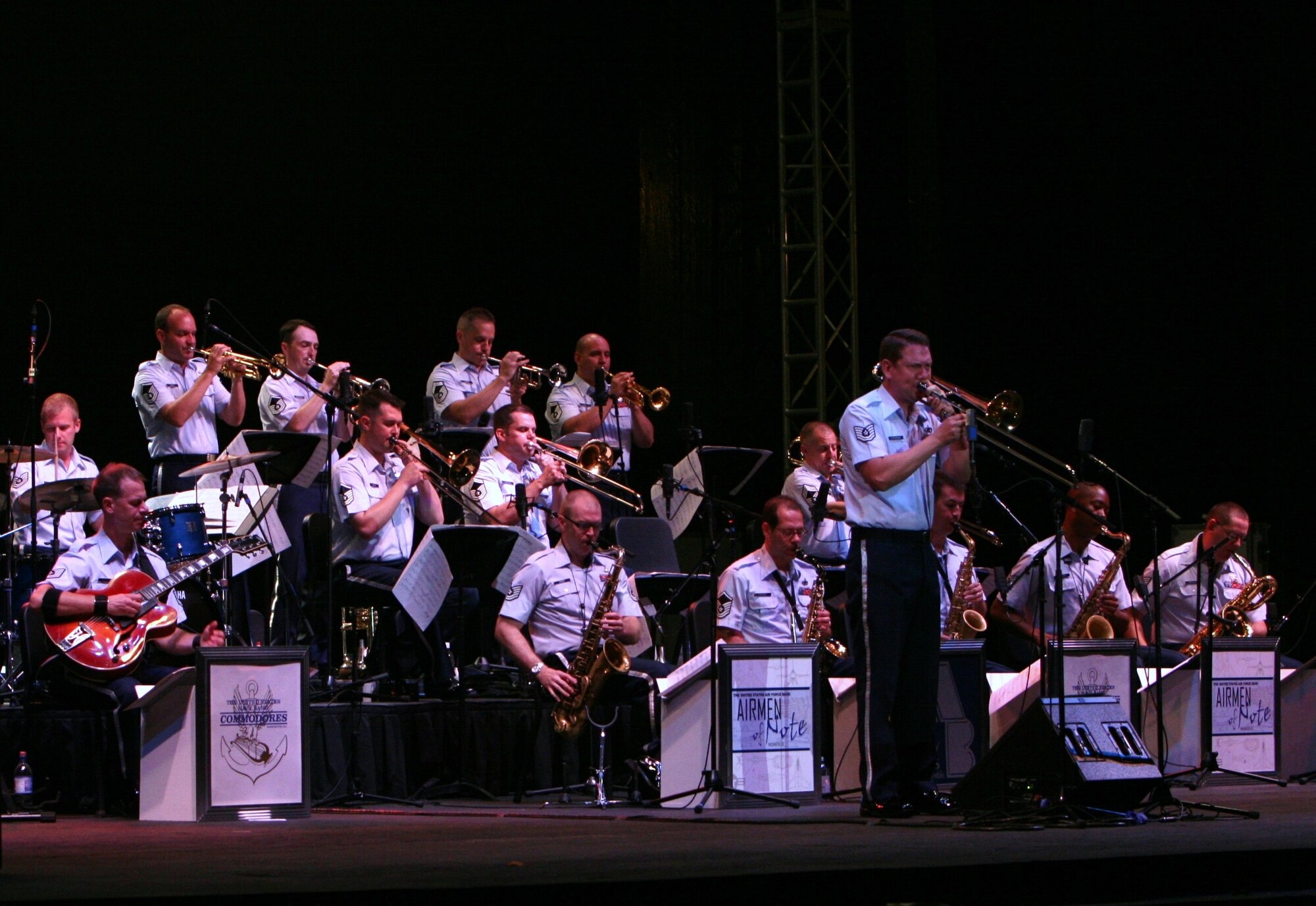 Technical Sgt. Ben Patterson, trombonist in The Airmen of Note, solos during the 3rd annual Joint Service Jazz Festival in Washington, DC.  The concert, which took place at the Carter Barron Amphitheatre on August 16th, also featured the Army Blues and the Navy Commodores.  (photo by SFC Mark Wood, U.S. Army Band)