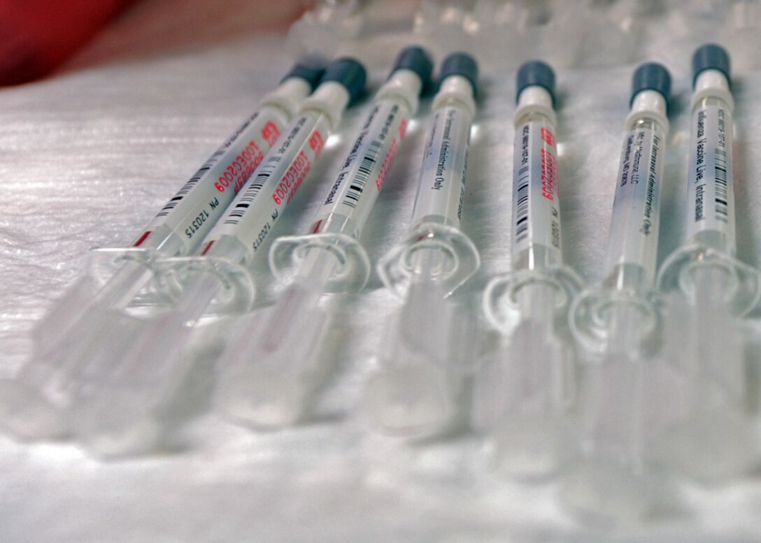 LANGLEY AIR FORCE BASE, Va. -- Intranasal influenza syringes are spread out here Aug. 26. Everyone is required to have their flu mist and are urged to have them done as soon as possible. (U.S. Air Force photo/Airman 1st Class Jonathan Koob)