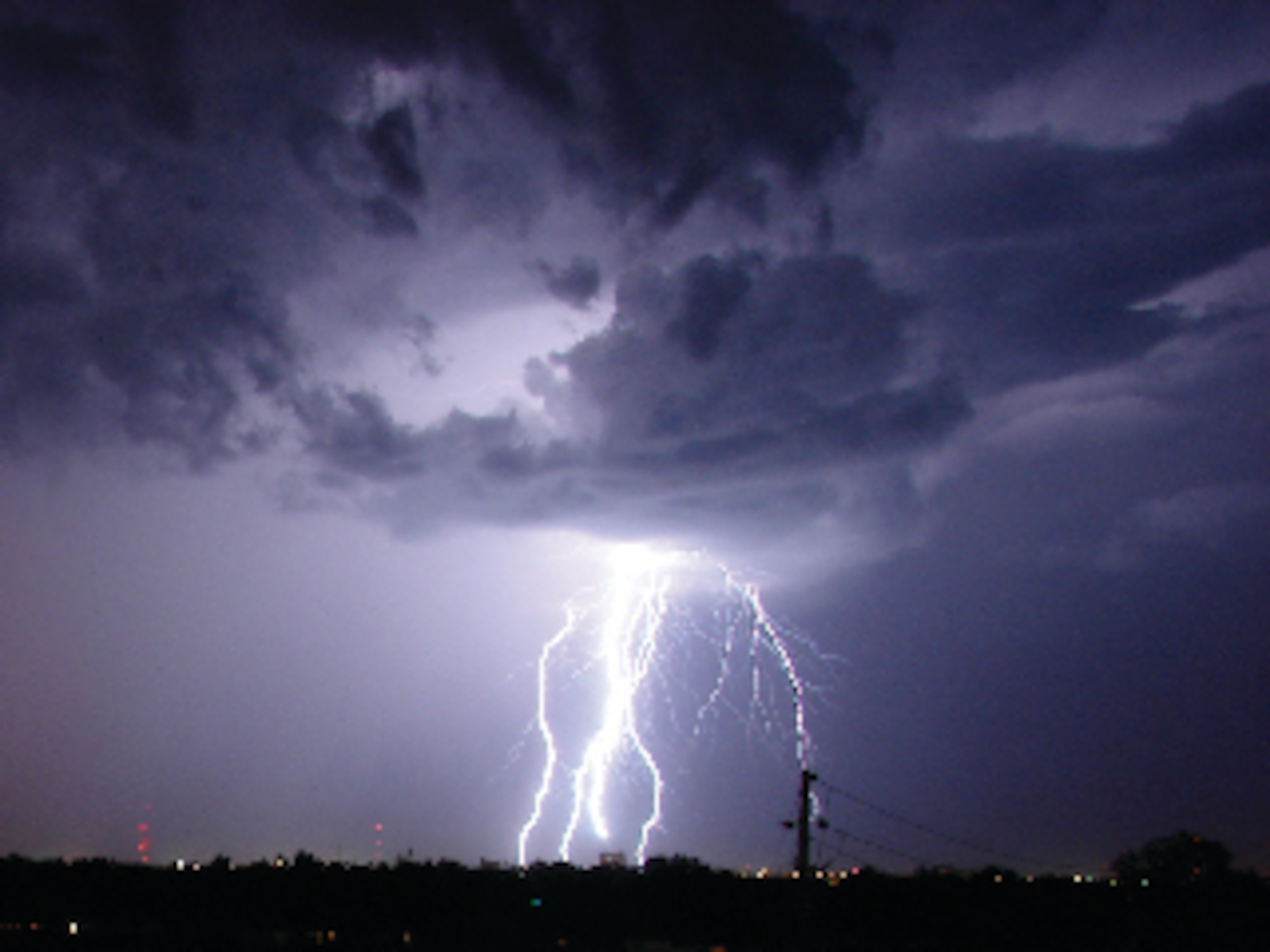 Lightning photo shot at Goodfellow AFB, Texas, Aug. 15. (U.S. Air Force photo by 2nd Lt. Lucas Hernandez). 