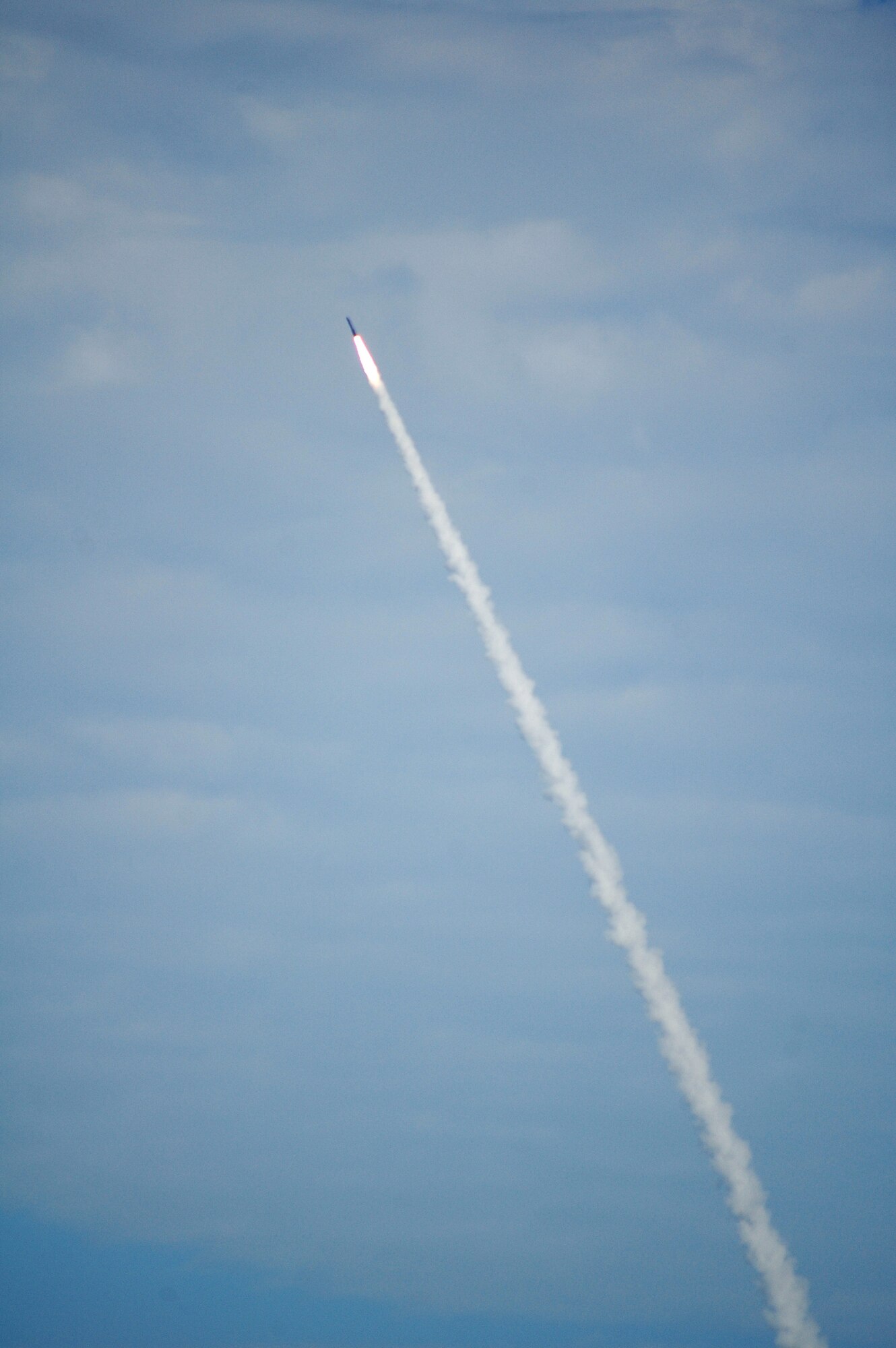 A Minutman III inter-continental ballistic missile leaves north Vandenberg Air Force Base, Calif., during an operational test Aug. 23 at 9:01 a.m. The missile was transported to Vandenberg from Malmstrom AFB, then emplaced and launched by 341st Missile Wing maintenance and missile combat crews in coordination with members of the 576th Flight Test Squadron.  (U.S. Air Force photo/Senior Airman Dillon White)