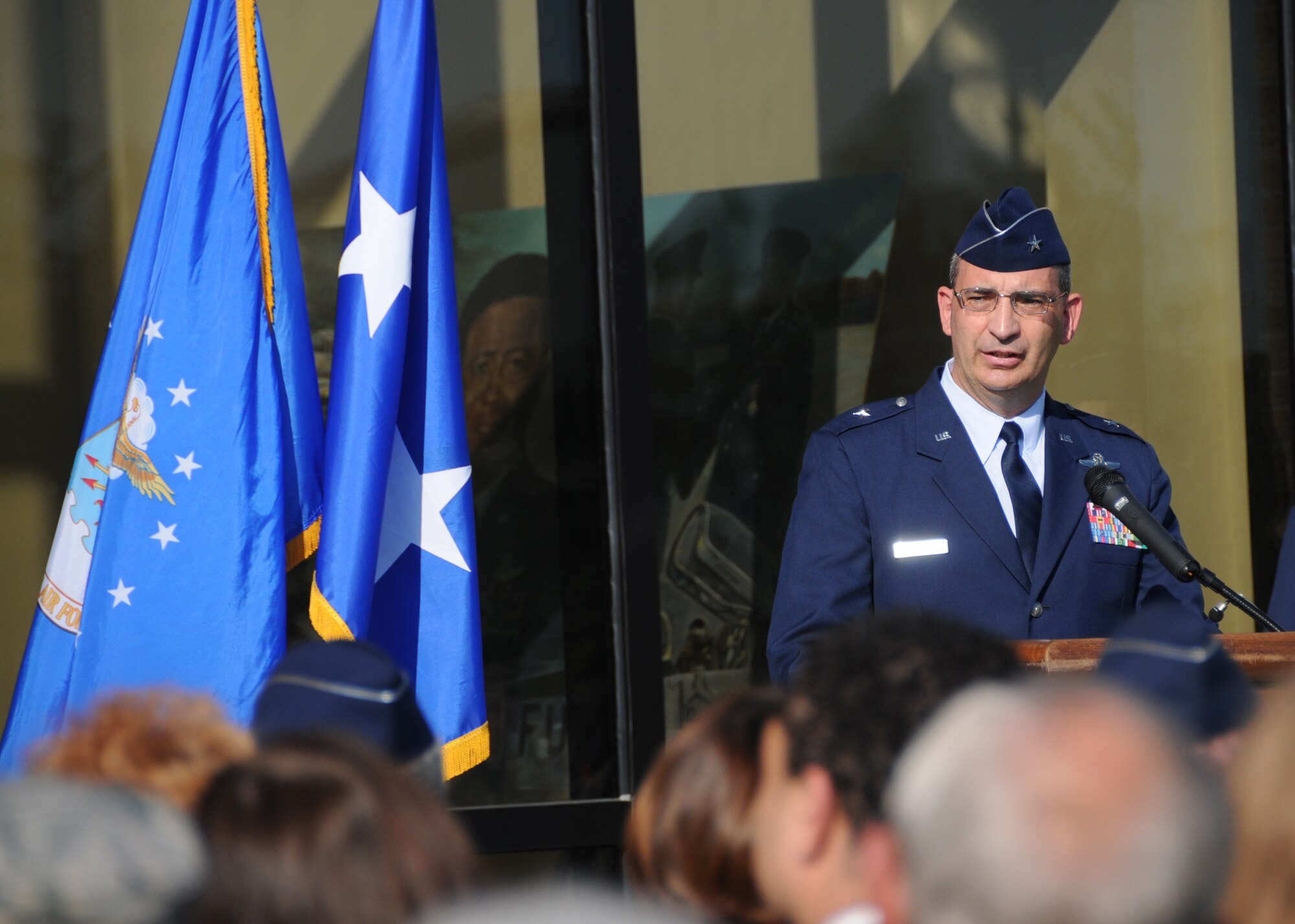 Team Keesler held a dedication ceremony of the Consolidated Aircraft Maintenance Facility named after Col. (Ret.) Lawrence Roberts who served as a Tuskegee Airman and adopted Biloxi, Miss. as his home. The $22.6 million facility will be used to  maintain the C-130J six-bladed composite  propeller, and many other significant maintenance capabilities. The Roberts' family, along with over 250 community and civic leaders, shared in the momentous occasion. (U.S. Air Force photo by Kemberly Groue)
