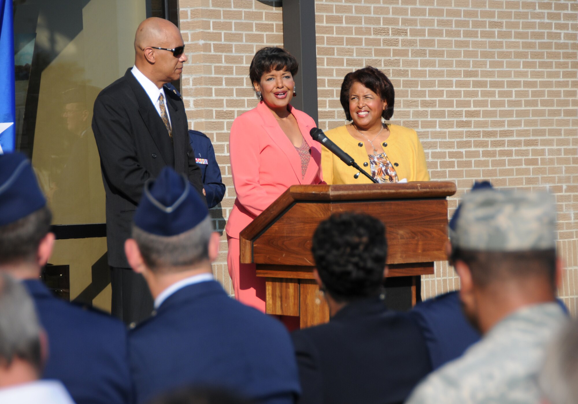 Team Keesler held a dedication ceremony of the Consolidated Aircraft Maintenance Facility named after Col. (Ret.) Lawrence Roberts who served as a Tuskegee Airman and adopted Biloxi, Miss. as his home. The $22.6 million facility will be used to  maintain the C-130J six-bladed composite  propeller, and many other significant maintenance capabilities. The Roberts' family, along with over 250 community and civic leaders, shared in the momentous occasion. (U.S. Air Force photo by Kemberly Groue)