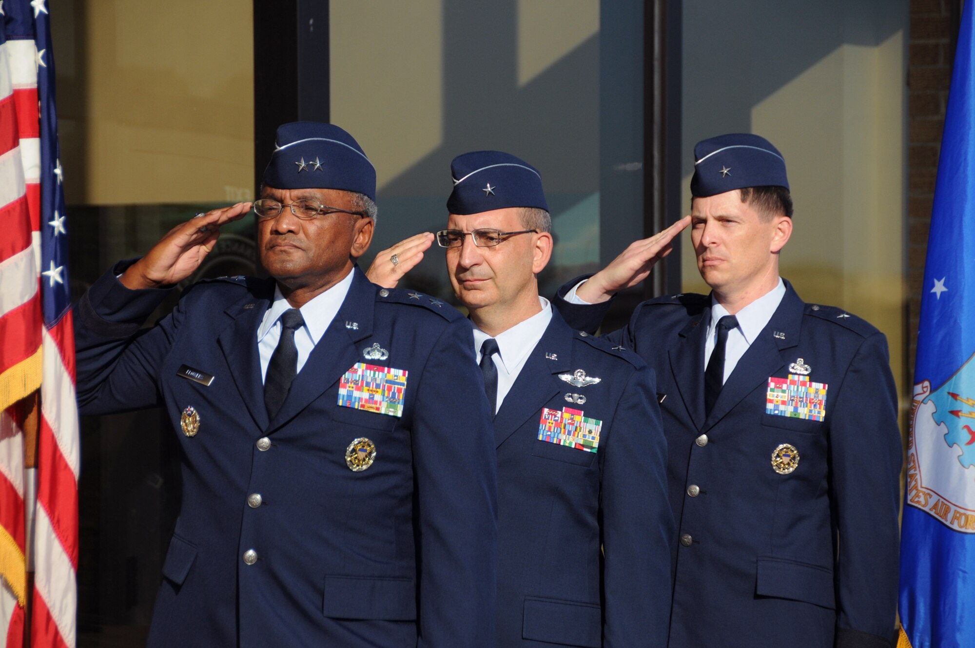 Team Keesler held a dedication ceremony of the Consolidated Aircraft Maintenance Facility named after Col. (Ret.) Lawrence Roberts who served as a Tuskegee Airman and adopted Biloxi, Miss. as his home. The $22.6 million facility will be used to  maintain the C-130J six-bladed composite  propeller, and many other significant maintenance capabilities. The Roberts' family, along with over 250 community and civic leaders, shared in the momentous occasion. (U.S. Air Force photo by Kemberly Groue)