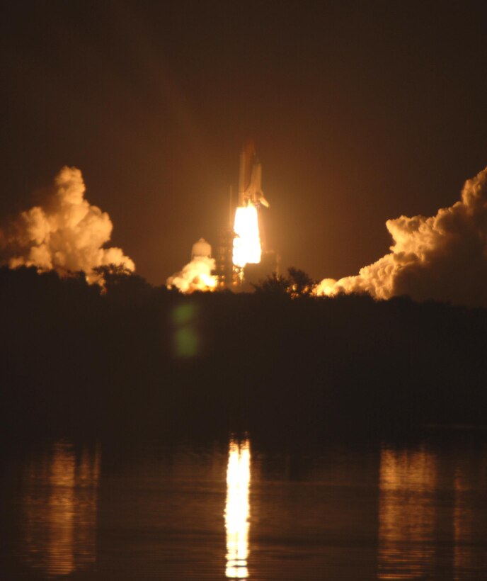 Liftoff of space shuttle Discovery from Launch Pad 39A at NASA's Kennedy Space Center in Florida. (U.S. Air Force Photo by: 1st. Lt. Jared Scott)