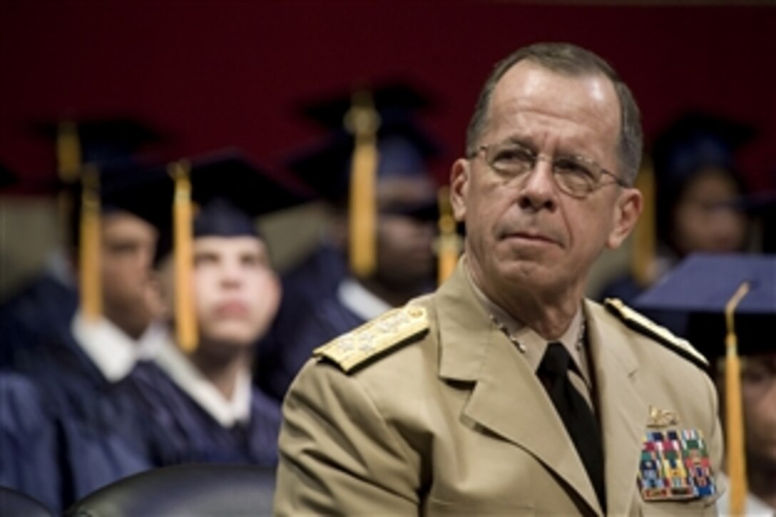 U.S. Navy Adm. Mike Mullen, chairman of the Joint Chiefs of Staff, addresses graduates of the New Jersey National Guard Youth ChalleNGe Academy at their graduation in Trenton, N.J., Aug. 29, 2009. 