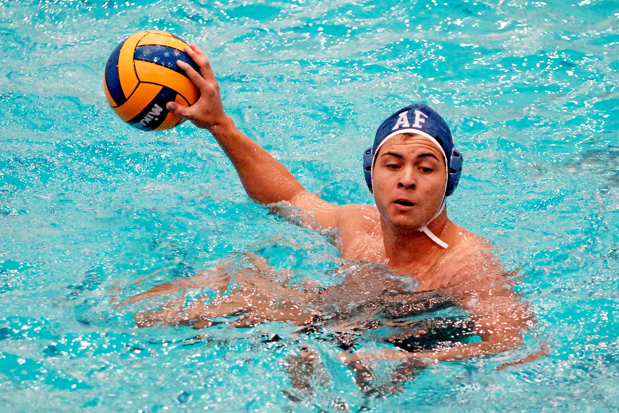 Senior Alex Churnside led the Falcons with 77 points in the water polo team's 2008 season and ranks among the top 25 career scorers in Air Force history. The Academy was chosen to finish fifth in the Western Water Polo Association for the third straight year in a preseason poll of the conference's head coaches. (U.S. Air Force photo)