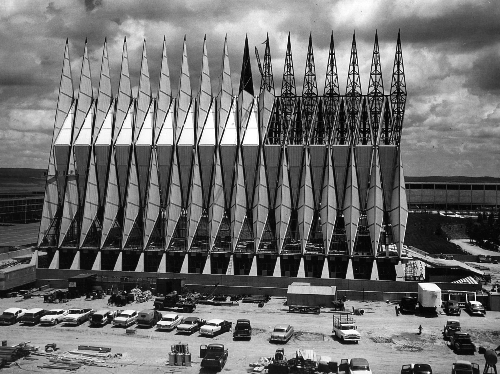 Construction on the U.S. Air Force Academy's iconic cadet chapel began Aug. 28, 1959. Construction was completed in 1963 by Robert E. McKee, General Contractor Inc., of Santa Fe, N.M.