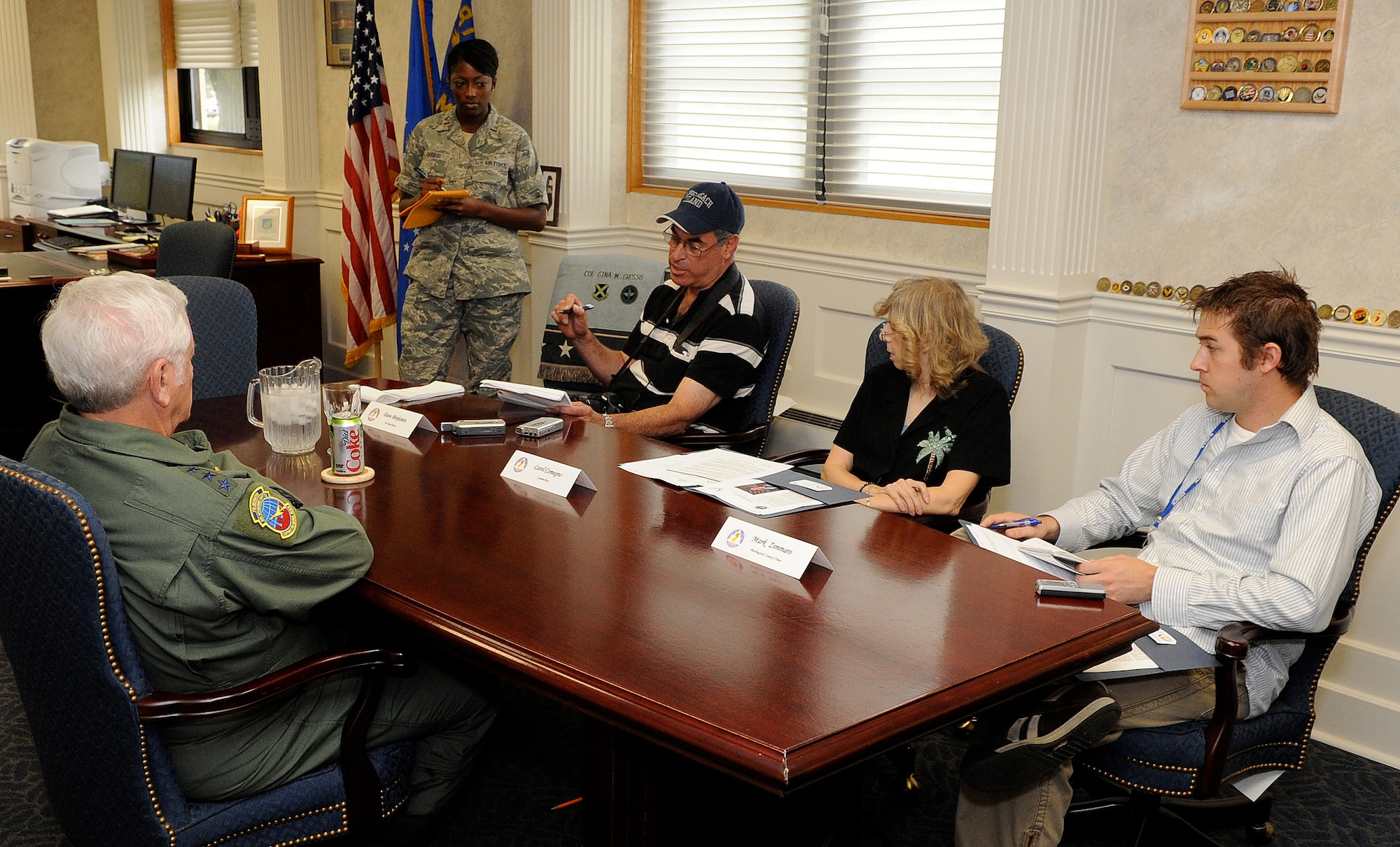 Gen. Arthur Lichte, Air Mobility Command commander, speaks to local media about the new Joint Base and the effect it will have on the local community Aug. 27 here. General Lichte spent several days visiting Airmen and units at Joint Base McGuire-Dix-Lakehurst. (U.S. Air Force photo/Wayne Russell)
