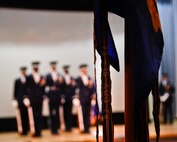 The United States Air Force Honor Guard Drill Team four-man component performs at a commander’s call for the 45th Space Wing Aug. 28 at Patrick Air Force Base, Fla. The four-man team left directly after the performance to join the rest of the team at Eau Gallie High School for the second of their three performances. During the Florida tour, the Drill Team will be performing at military installations and local schools and communities to help raise awareness of the Air Force mission. (U.S. Air Force photo by Senior Airman Alexandre Montes)  