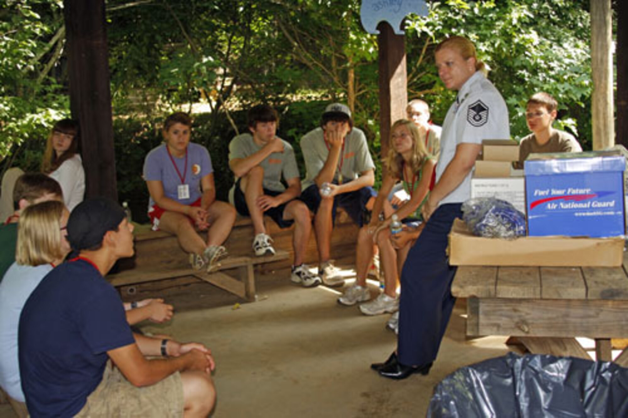 Andrew Metz (seated on the right in the photo), a 16-year-old student of Fayetteville-Manlius High School, recently attended the Air National Guard /Air Force Reserve Teen Leadership Summit at Wahsega 4-H Center, in Dahlonega, Georgia. (Courtesy Photo, Ms. Terri Scanlin/RELEASED)