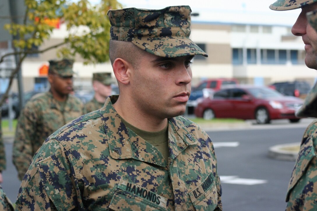 Corporal Derik Hamonds, Air Traffic Control, Headquarters and Headquarters Squadron, Marine Corps Air Station, Camp Pendleton, California is newly promoted.
