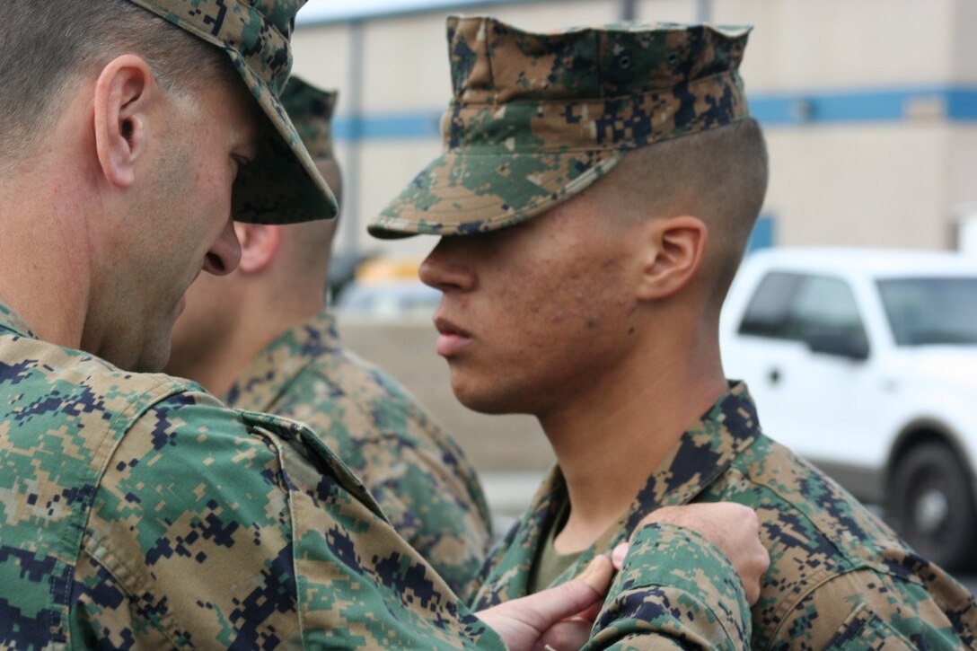 Corporal Timothy A. Moulard, Aircraft Rescue Fire Fighting, Headquarters and Headquarters Squadron, Marine Corps Air Station, Camp Pendleton, California, is newly promoted.