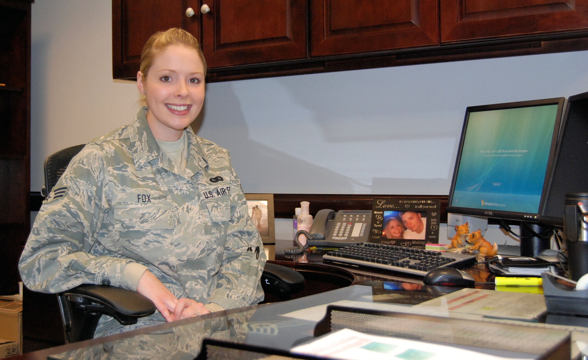 Senior Airman Jennifer Fox was selected for this week's First Knight award. This award is designed to recognize outstanding Airmen each week for the work they do every day. (Air Force photo by Airman 1st Class Jessica Hines) 


