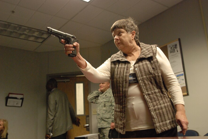 Members of the 2009 Distinguished Educator Tour viewed elements of basic military training, beginning with a briefing. The BMT tour included lunch with trainees and a visit to the BMT confidence course.(U.S. Air Force photo/Airman 1st Class Brian McGloin)