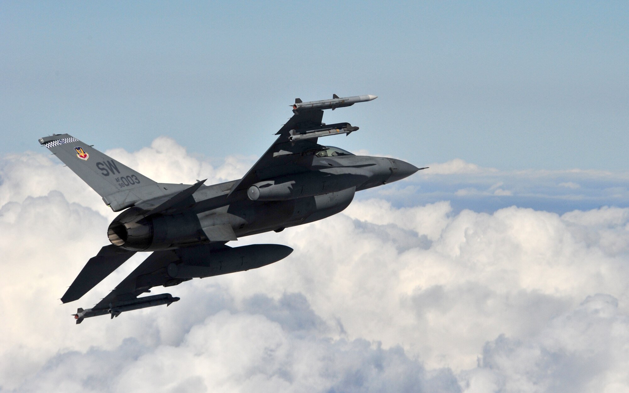 SHAW AIR FORCE BASE, S.C. -- Captain Matthew Feeman, an F-16 alert pilot from Shaw's 55th Fighter Squadron, approaches a Cessna airplane, flown by South Carolina's Civil Air Patrol, to attempt communication, as part of exercise Fertile Keynote Nov.19.  The exercise tests the readiness of Shaw's 'round-the-clock alert mission, a part of Operation Noble Eagle. Noble Eagle provides quick-response support to defend U.S. airspace and covers major events like presidential movements and space shuttle launches. (U.S. Air Force photo/Senior Airman Michael Cowley)