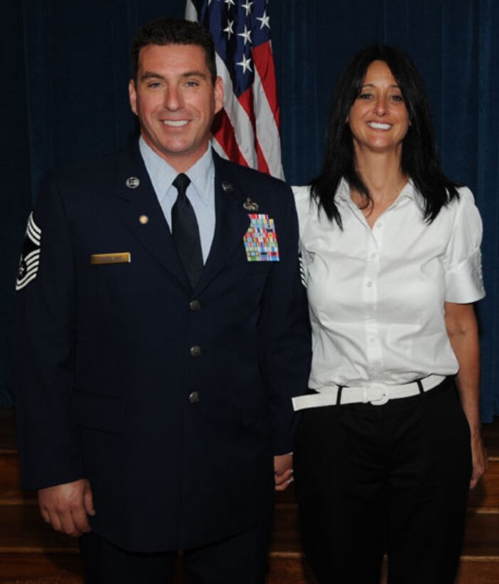 Retired Chief Master Sgt. Erik Wineland and his wife Paula pose for a photo during Chief Wineland's retirement ceremony in 2006. (Courtesy photo)