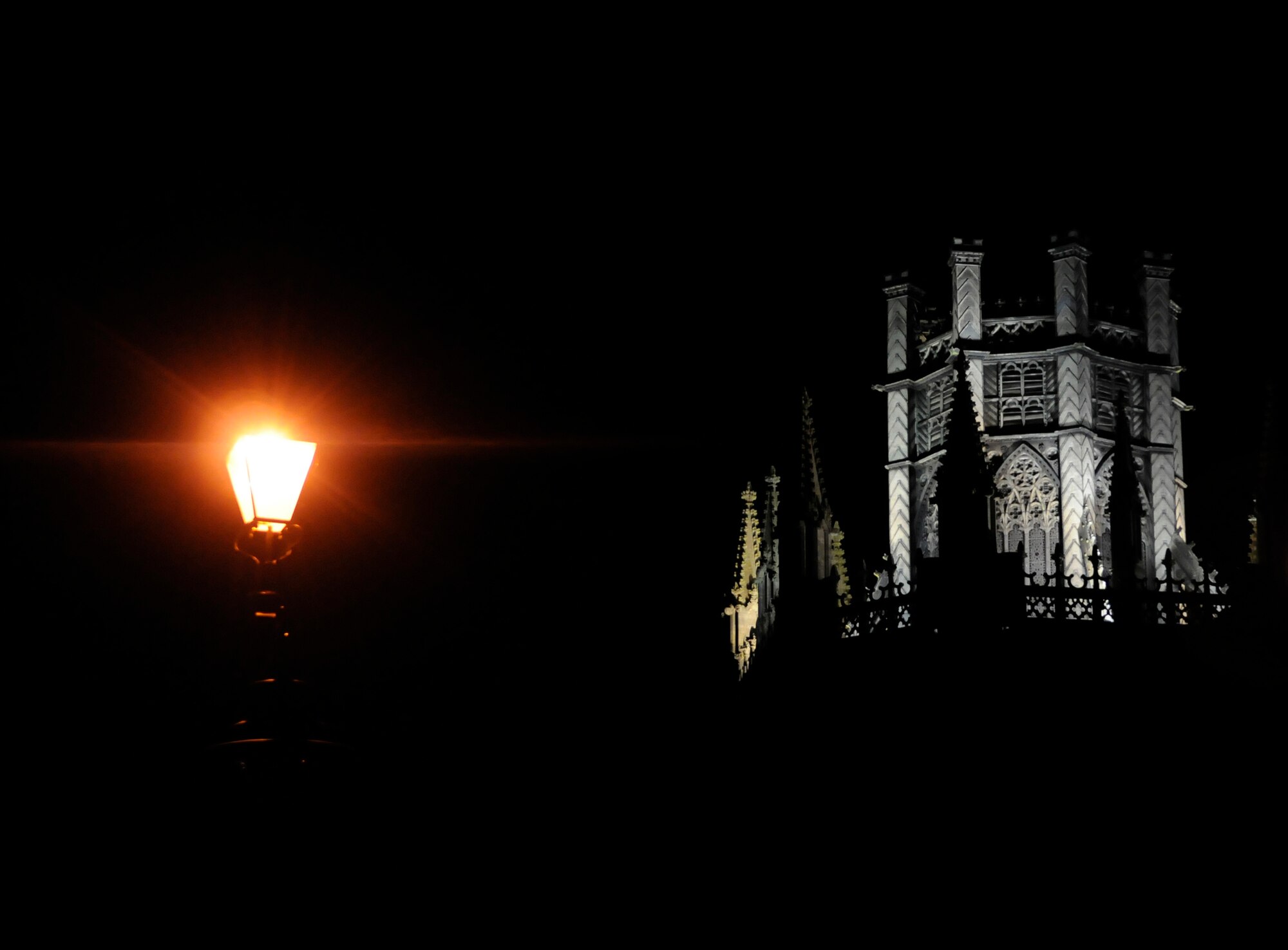 RAF MILDENHALL, England -- The contemporary gothic style tower on Ely Cathedral was rebuilt after the Norman central tower collapsed in Feb. 1322 due to sinking foundations under the original stone tower.  The new addition was built out of wood and symbolizes death leading to new life.  (U.S. Air Force photo/Staff Sgt. Christopher L. Ingersoll)