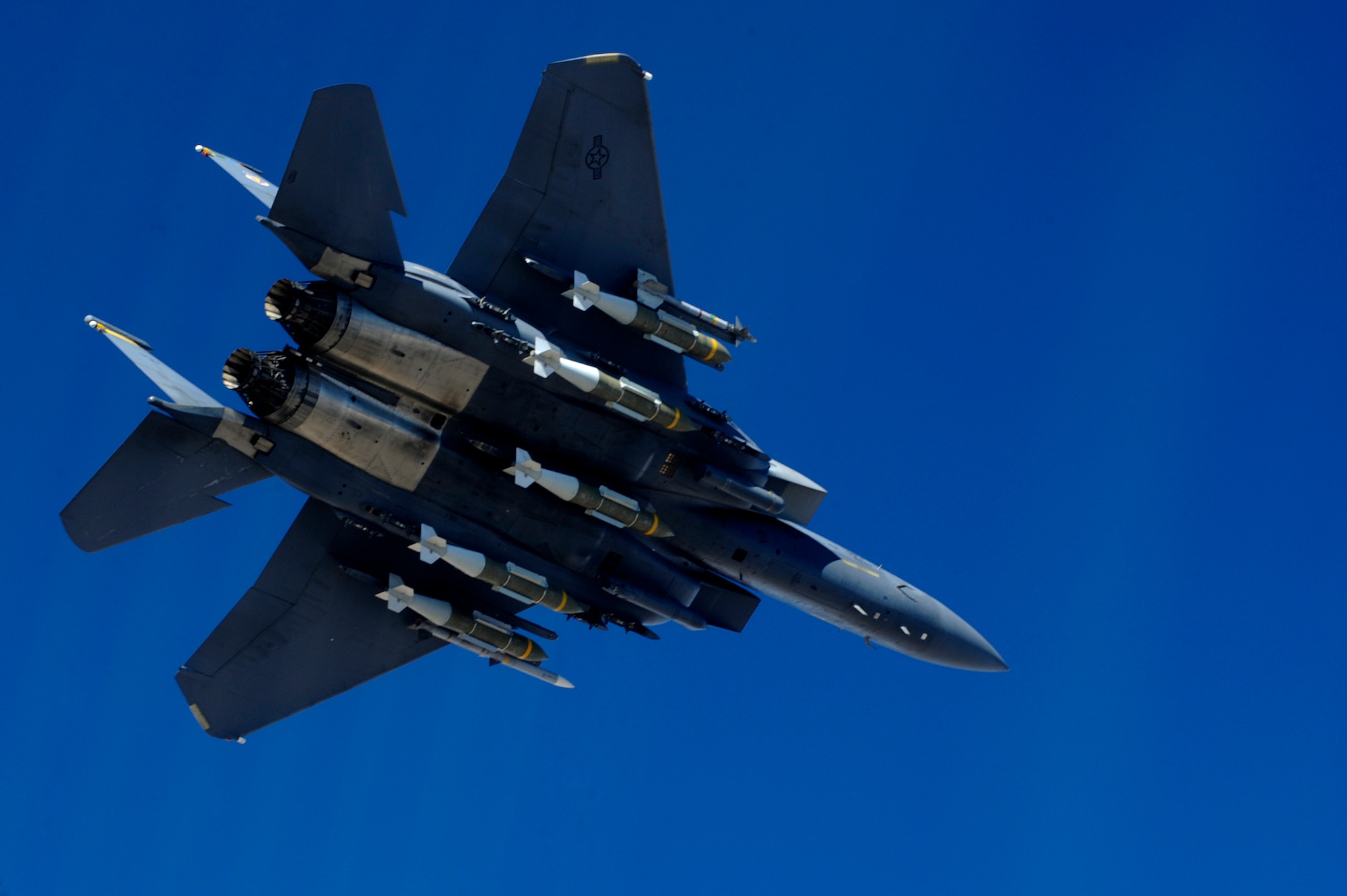 A U.S. Air Force F-15E Strike Eagle, from the 335th Expeditionary Fighter Squadron, flies to a mission objective in eastern Afghanistan, Nov. 26, 2009.  The 335th is deployed to Bagram Airfield, Afghanistan, from Seymour Johnson Air Force Base, N.C.  (U.S. Air Force photo by Staff Sgt. Michael B. Keller) (Released)

